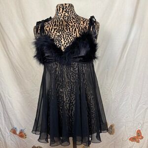 rare vintage 1998 victoria's secret marabou feather babydoll w tie shoulders
